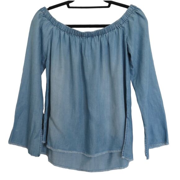 Anthropologie Chambray Blouse Off Shoulder Long Sleeve Top Size Small NWOT - Picture 1 of 6